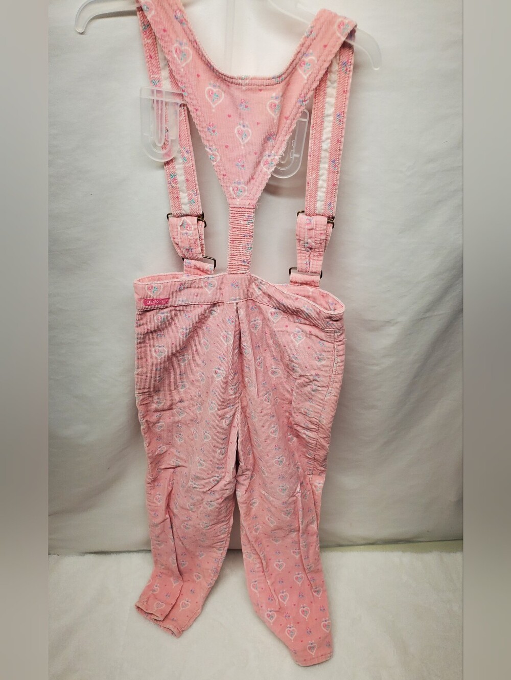 Rare vintage 80s oshkosh Overalls soft Courdaroy pink with floral hearts print - Picture 3 of 12